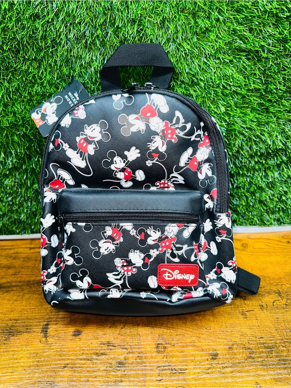 Disney Black Mini Backpack with Red & White Mickey and Minnie Print